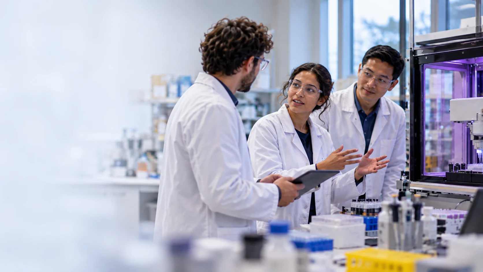 Researchers collaborating on project